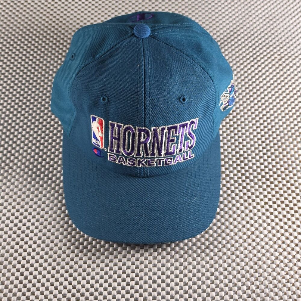 Vintage Charlotte Hornets Champion Snapback Hat NBA Teal 90s Wool Blend